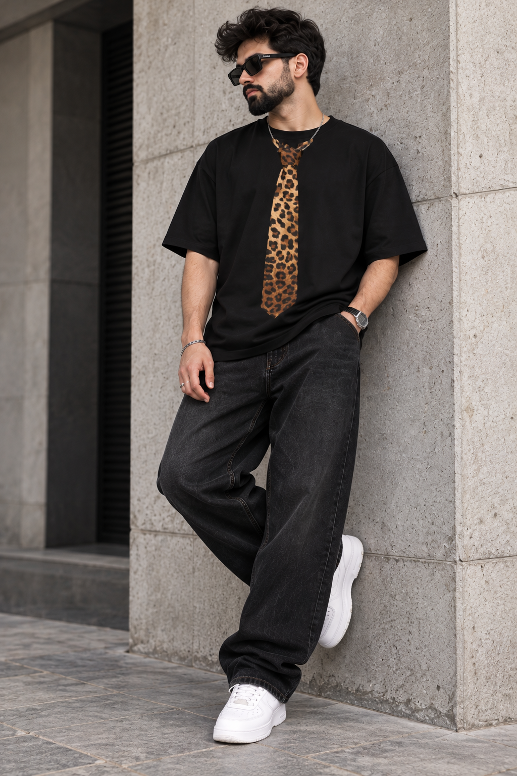 Wild Tie™ — 240 GSM Leopard Print Oversized T-Shirt