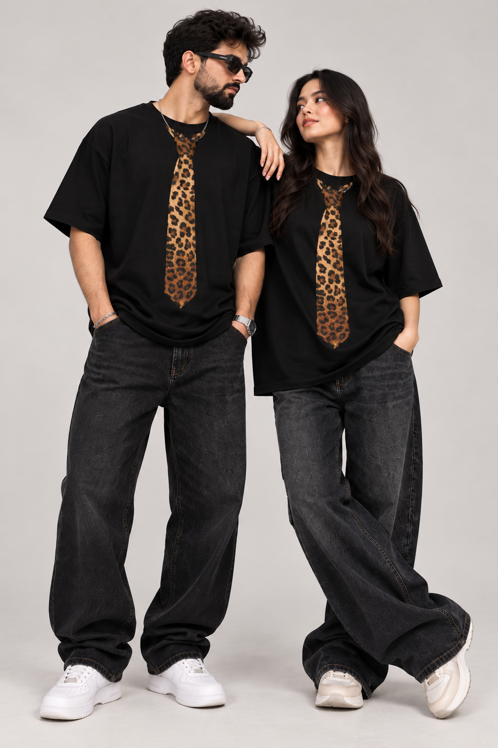 Wild Tie™ — 240 GSM Leopard Print Oversized T-Shirt