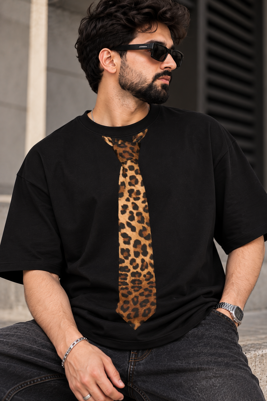 Wild Tie™ — 240 GSM Leopard Print Oversized T-Shirt