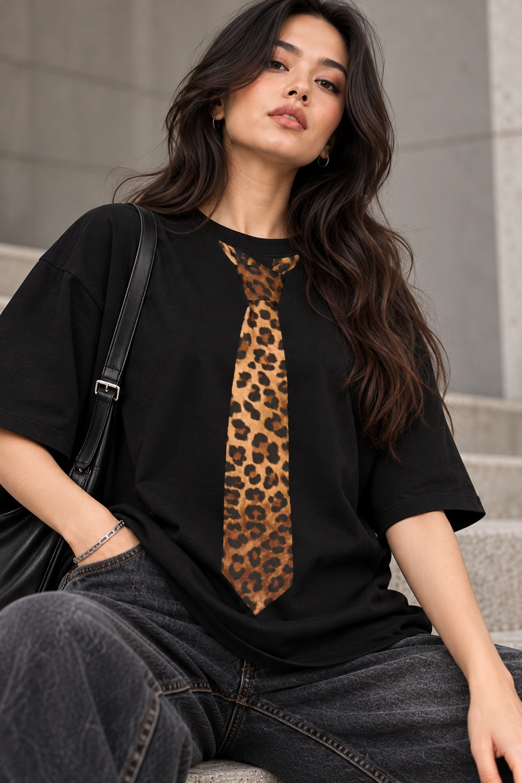 Wild Tie™ — 240 GSM Leopard Print Oversized T-Shirt